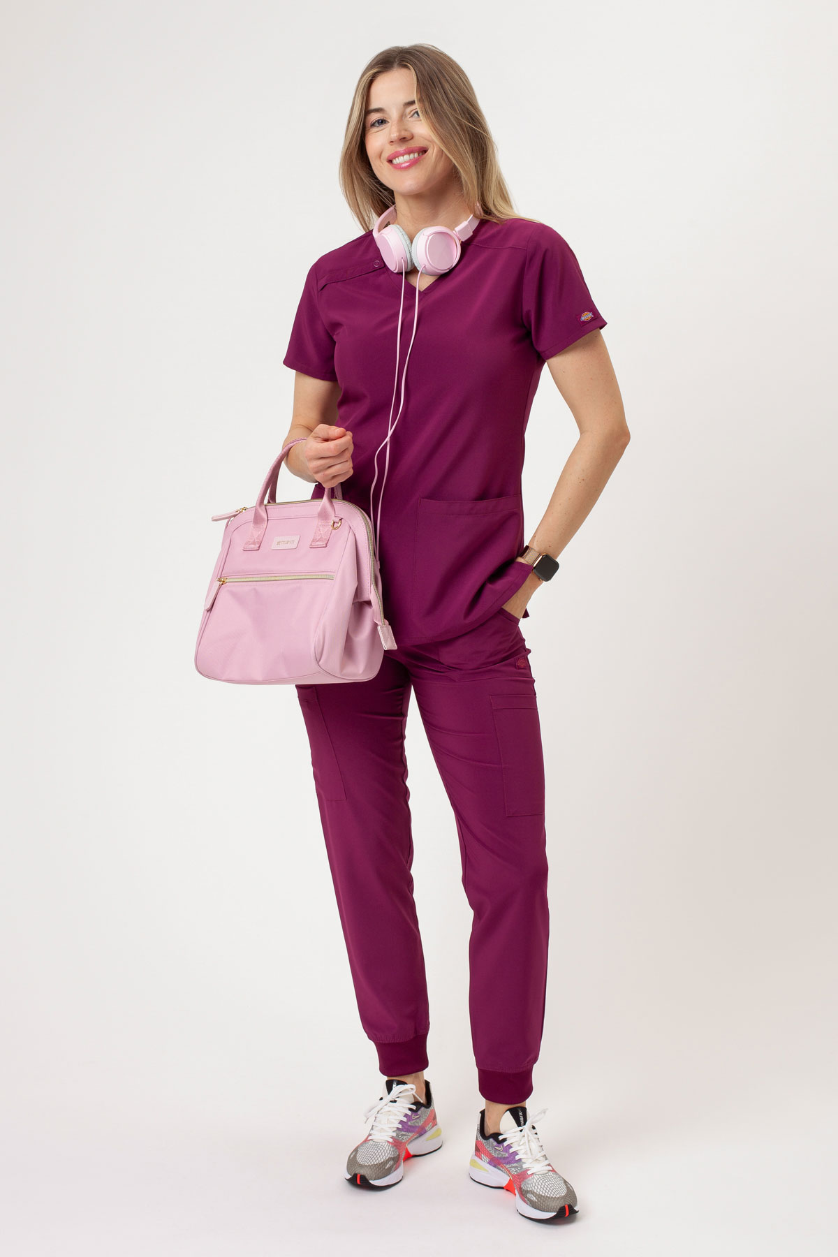 Bluza medyczna damska Dickies EDS Essentials V-neck wiśniowa-6