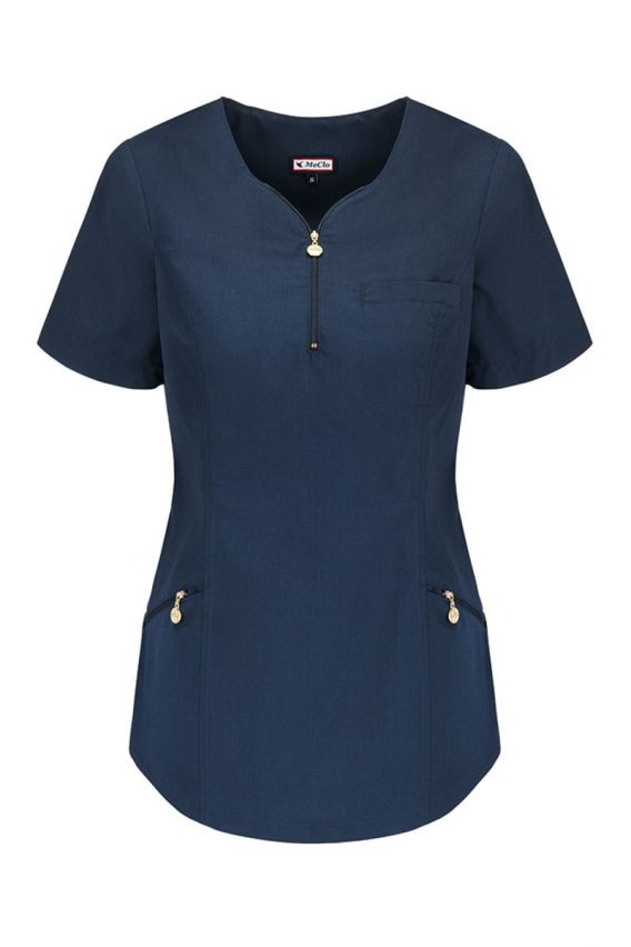 Bluza medyczna damska dekolt na zamek MeClo granatowa